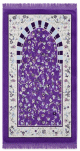 Tapis de prière musulman pour adulte violet avec motifs fleurs multicolores