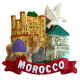 Magnet artisanal en relief 3D : Souvenirs du Maroc (La kasba de Tadla - Menara...) avec inscription Morocco