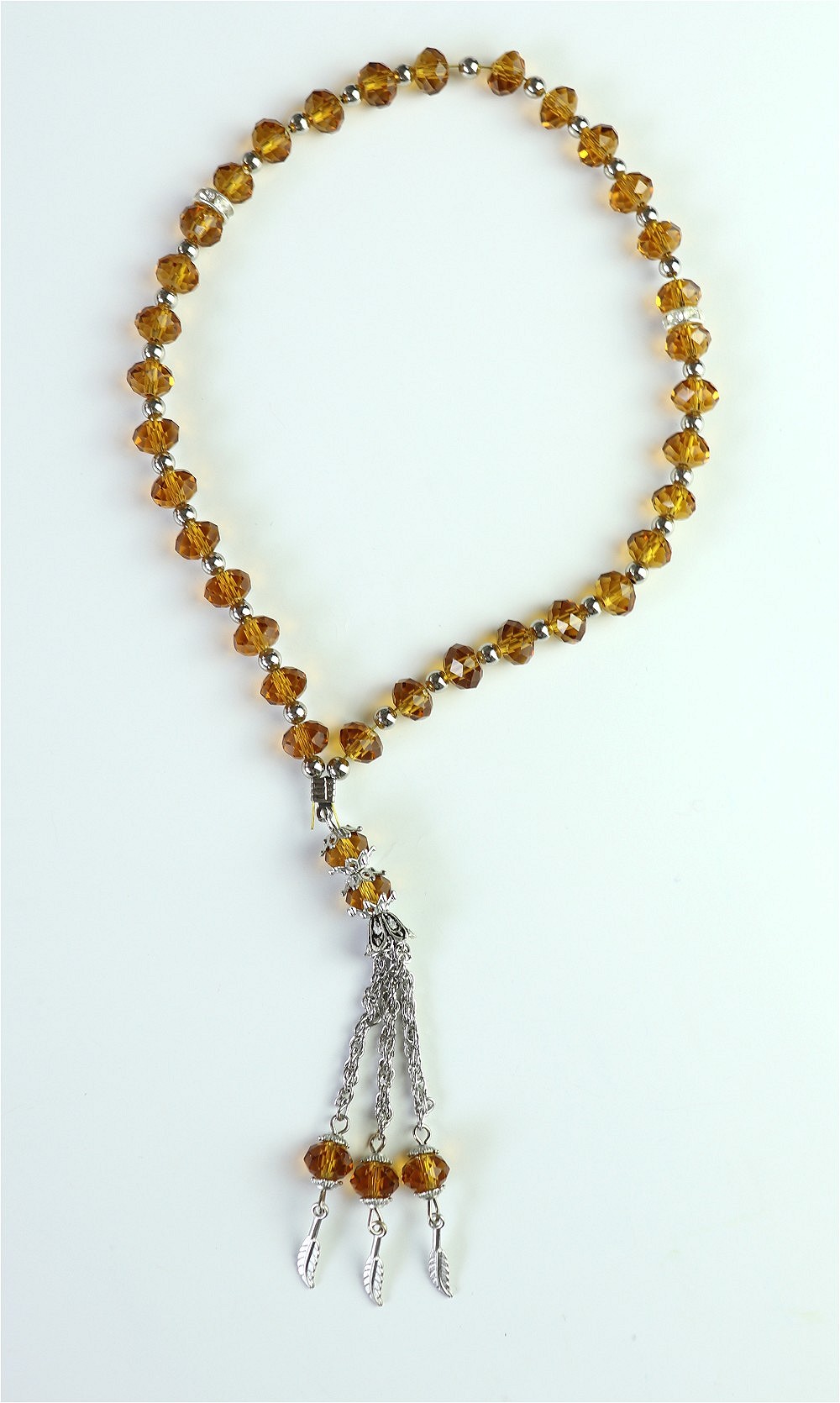 Chapelet (Sebha musulmane) de luxe à 33 perles couleur blanc avec losanges  dorés