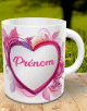 Mug cur fleuri rose avec 2 prenoms - Tasse cadeau personnalisee avec chaque prenom dans un coeur