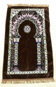 Tapis de prière marron motifs rosace et 2 piliers multicolores Tapis de priere marron motifs rosace et 2 piliers multicolores