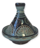 Mini tajine marocain décoratif en poterie de couleur verte émaillé avec motifs noirs peints Mini tajine marocain décoratif en poterie de couleur verte émaillé avec motifs noirs peints
